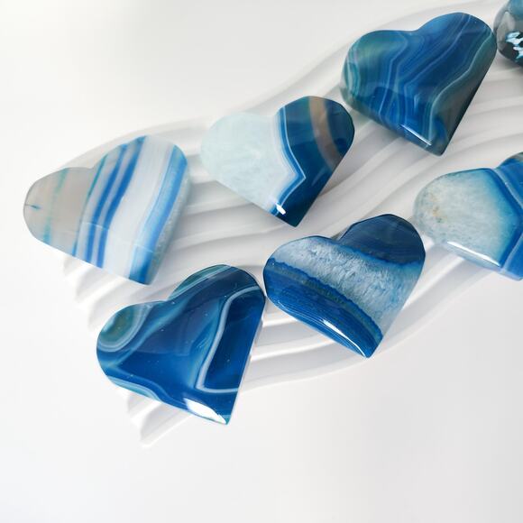 Blue Agate Heart Crystal Carving Dyed - Picture 3 of 7